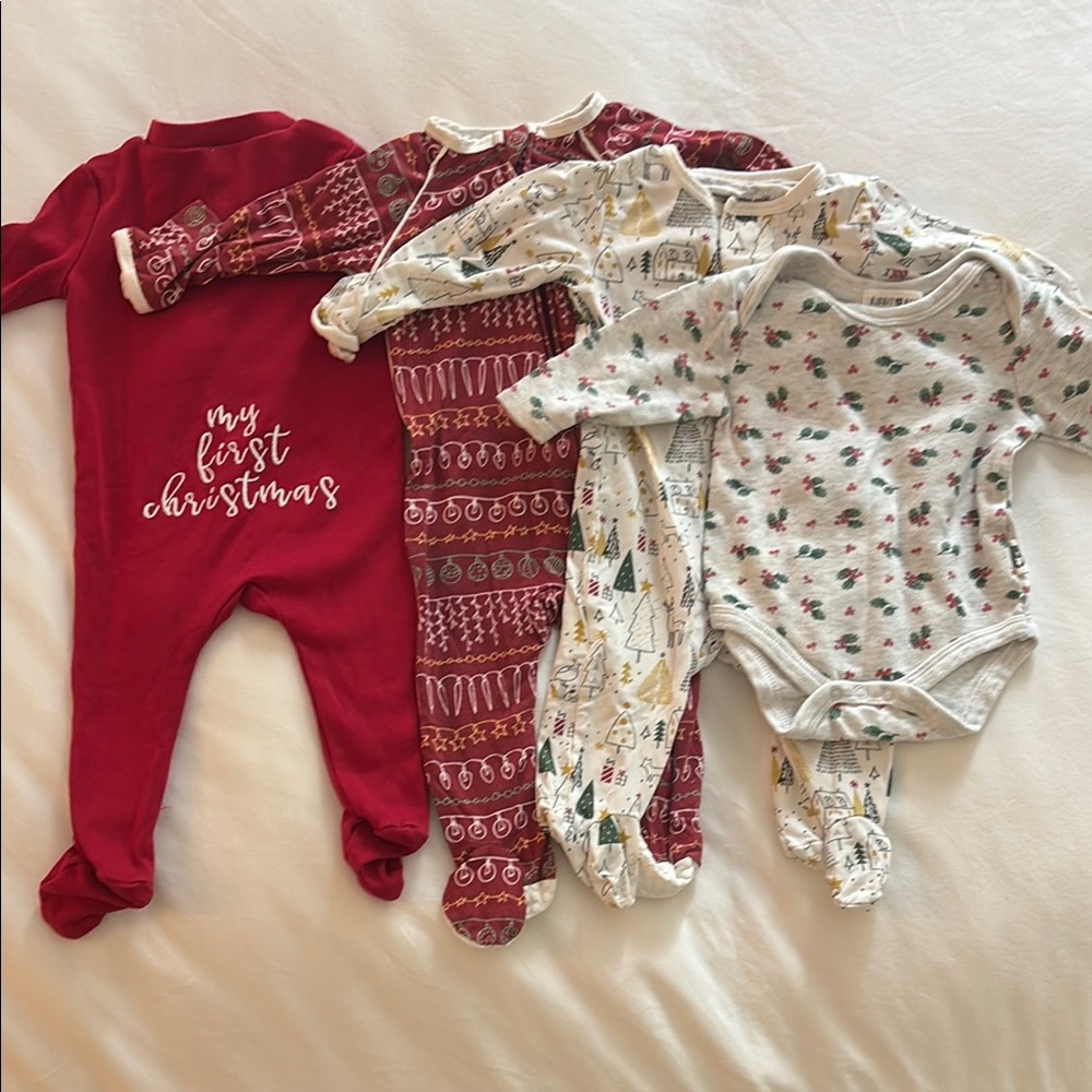 Christmas Baby Bundle - Red, Ugly Sweater, Trees, Holly Berries Onesies